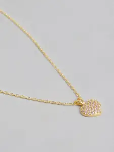 Carlton London Women Gold-Plated CZ Studded Pendant with Chain
