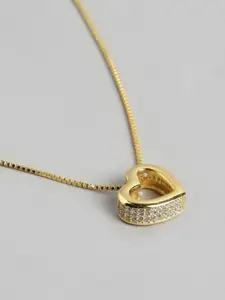 Carlton London Women Gold-Plated CZ Studded Pendant with Chain