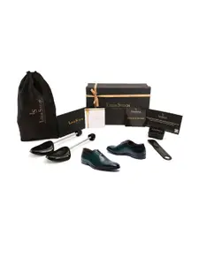 LOUIS STITCH Men Textured Italian Leather Green Formal Derbys