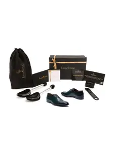 LOUIS STITCH Men Textured Italian Leather Green Formal Derby