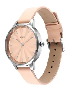 Titan Women Brass Dial & Leather Straps Analogue Watch