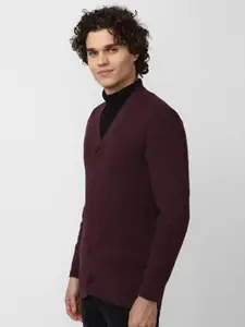 FOREVER 21 Maroon V-Neck Pure Cotton Cardigan