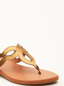 Vishudh Women Bronze-Toned T-Strap Flats