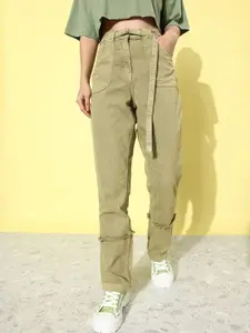 The Roadster Life Co. Women Olive Green Straight HR Stretchable Upgraded Denims Jeans