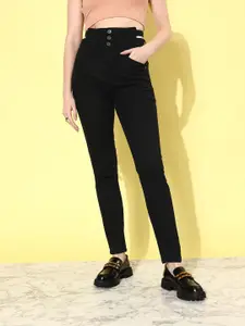 The Roadster Life Co. Women Bold Black Skinny Fit High-Rise Cutout Course Jeans