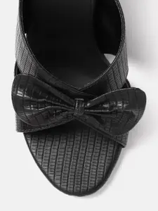 DressBerry Textured Block Heels with Bow Detail