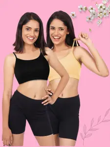 DChica Women Pack Of 2 Cotton Non Wired Seamless Thin Strap Everyday Bra