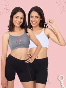 DChica Women Pack Of 2 Premium Cotton Thin Strap Medium Support Training or Gym Bra