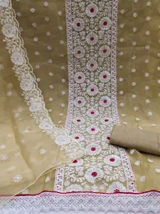 KALINI Floral Embroidered Organza Unstitched Dress Material