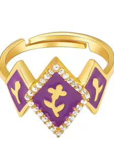 GIVA 92.5 Sterling Silver Gold-Plated CZ-Studded Adjustable Finger Ring