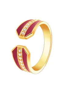 GIVA 925 Sterling Silver Gold-Plated Stone-Studded Adjustable Finger Ring