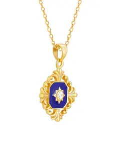 GIVA 925 Sterling Silver Gold-Plated Stone-Studded Pendant With Chain