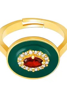 GIVA 92.5 Sterling Silver Gold-Plated Stone-Studded Adjustable Finger Ring