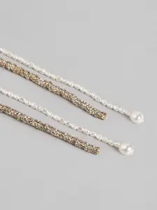 MANGO Set of 2 Pearls & Artificial Stones Studded Wrap Around Party Necklaces