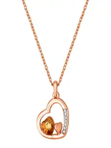 Mahi Women Rose Gold-Plated Stone-Studded Dual Heart Pendant With Chain