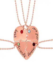Mahi Women Rose Gold-Plated & Stone Studded Best Friend Forever Heart Pendant