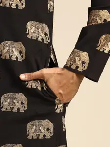 KISAH Men Elephant Foil Print Kurta with Churidar