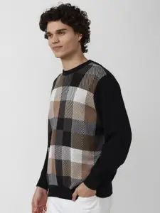 FOREVER 21 Men Checked Round Neck Cotton Pullover