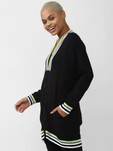 FOREVER 21 Women Striped Longline Cotton Cardigan Sweater