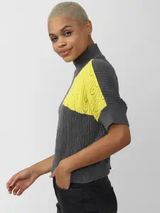 FOREVER 21 Women Colourblocked Cotton Pullover Sweater