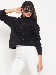 Madame Women Embellished Turtle Neck Long Sleeves Pullover