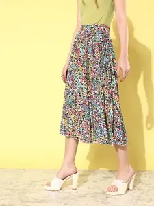 ANVI Be Yourself Floral Printed Accordion Pleated Crepe Midi Skirt