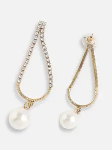 SOHI Gold Plated Pearls Contemporary Drop Earrings