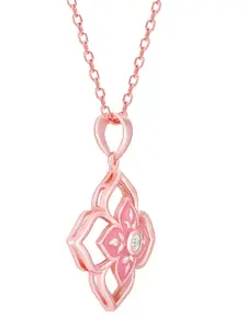 GIVA 925 Sterling Silver Rose Gold-Plated Stone-Studded Taj Pendant With Chain
