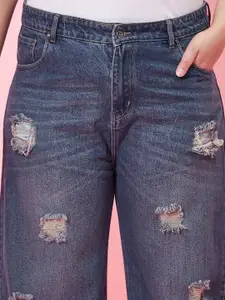 CURVY STREET Women Flared High-Rise Highly Distressed Light Fade Pure Cotton Jeans