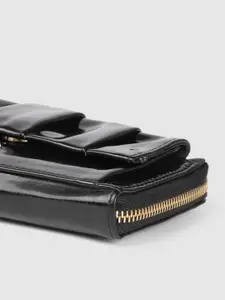 Baggit Women Solid PU Zip Around Wallet With Pleated Detail & A Sling Strap