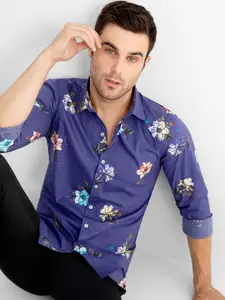 Snitch Men Blue Slim Fit Floral Printed Casual Shirt