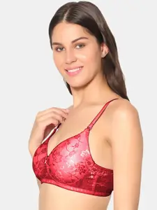 Sonari Red Floral Lightly Padded T-shirt Bra