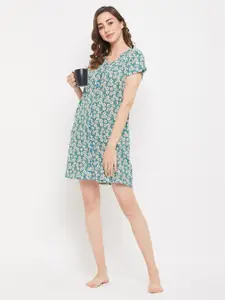 Clovia Pretty Florals Button Down Short Night Dress
