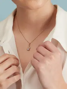 Zavya Rose Gold-Plated Sterling Silver CZ Studded Contemporary Pendant With Chain
