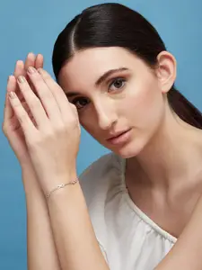 Zavya Women Silver Cubic Zirconia Rhodium-Plated Link Bracelet