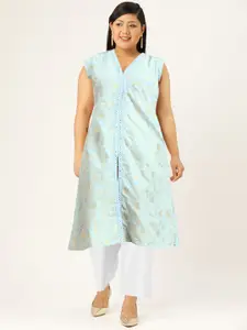 Sangria Floral Print Mirror Work Kurta