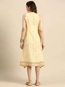 Sangria Foil Print Ethnic A-Line Dress