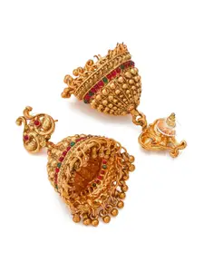 aadita Gold-Plated Contemporary Jhumkas Earrings