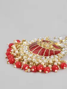 Peora Traditional Gold-Plated Kundan & Pearl Maang Tika & Earrings Jewellery Set