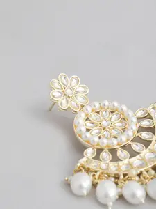 Peora Gold Plated White Kundan & Pearl Studded Dangle Earrings & Maang Tikka