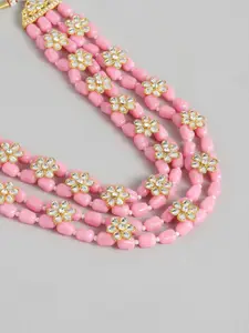 Peora Gold-Plated Kundan Multi Layered Necklace & Earrings Jewellery Set