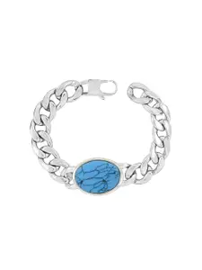 ZIVOM Men Silver-Toned Enamelled Silver-Plated Link Bracelet