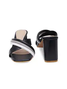 SHUZ TOUCH Black Striped Block Heels