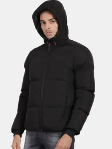 t-base Men Solid Nylon Hooded Puffer Jacket