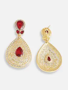 SOHI Red & Gold-Plated Contemporary Drop Earrings