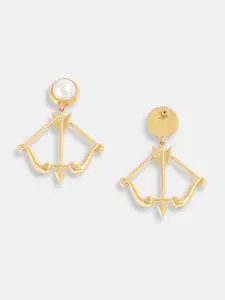 SOHI Gold Plated Pearls Contemporary Drop Earrings