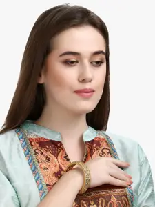 Adwitiya Set Of 2 Gold-Plated Stone-Studded Pearl Beaded Bangles