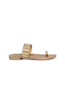 Inc 5 Women Gold-Toned Ethnic One Toe Flats