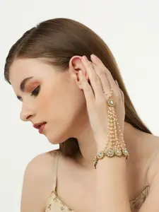 OOMPH Women Gold-Plated Kundan Link Bracelet With Ring