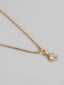 Carlton London 18kt Gold Plated with CZ Square Pendant with Chain